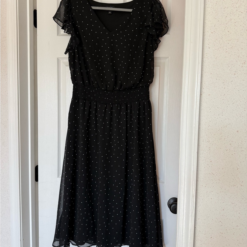 MSK Black Polka Dot Flutter Sleeve Midi Dress